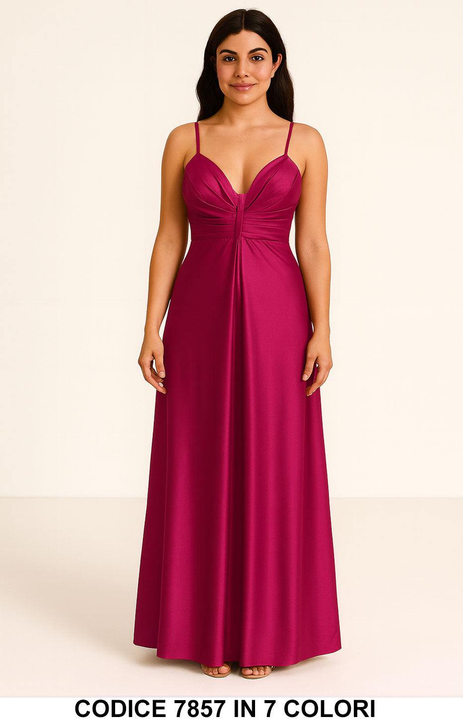 Abito lungo elegante con spalline sottili Evento Vestito Cerimonia Serata in 7 colori – 7857