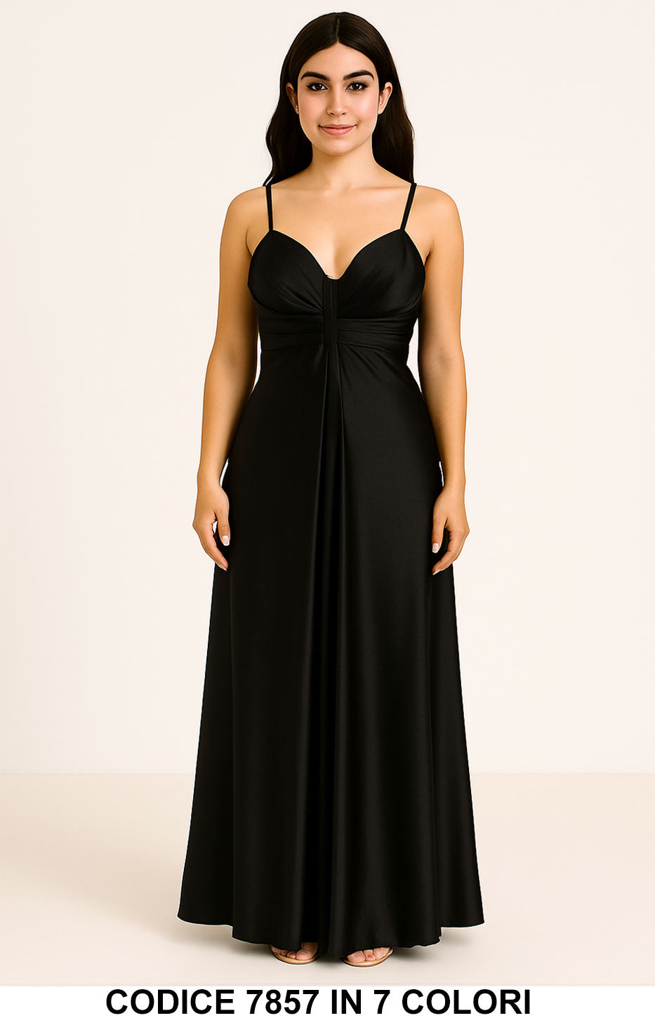 Abito lungo elegante con spalline sottili Evento Vestito Cerimonia Serata in 7 colori – 7857
