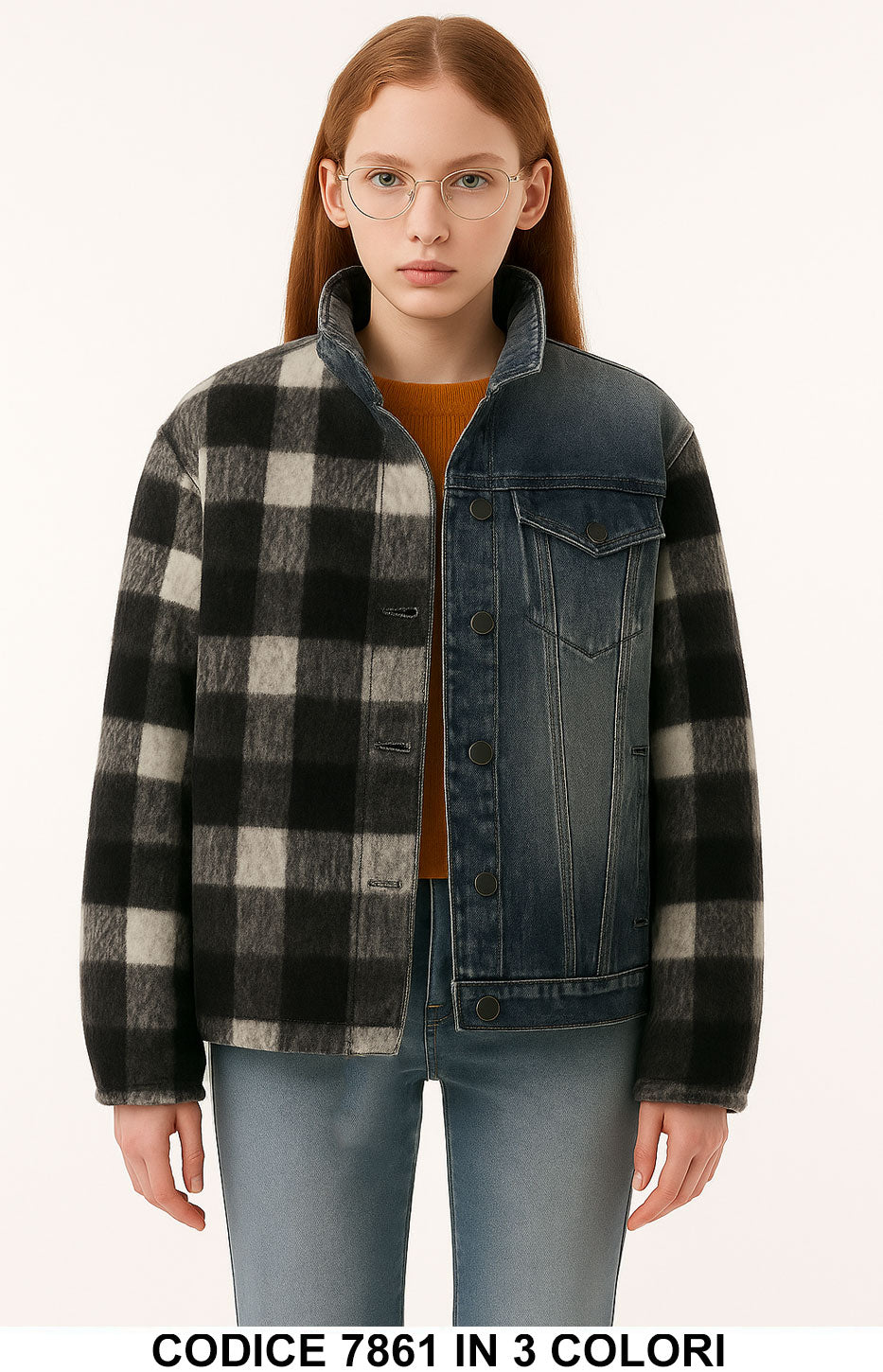 Giacca in jeans e lana a quadri Giubbotto Denim Fashion in 2 Colori – 7861