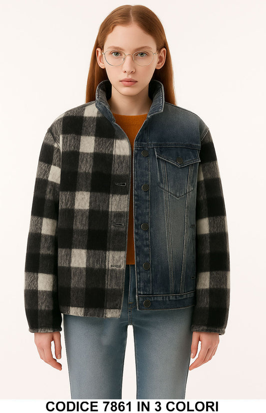 Giacca in jeans e lana a quadri Giubbotto Denim Fashion in 2 Colori – 7861