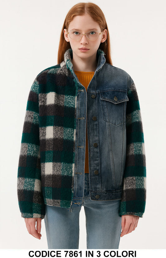 Giacca in jeans e lana a quadri Giubbotto Denim Fashion in 2 Colori – 7861