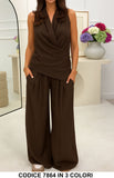 Completo due pezzi elegante top drappeggiato pantalone palazzo Coordinato in 3 colori – 7864