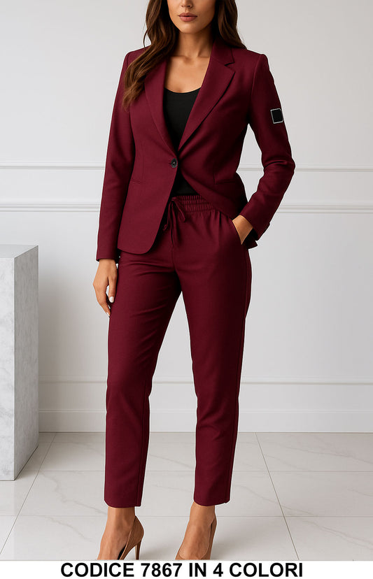 Tailleur donna elegante con giacca monopetto e pantalone dritto Completo Casual in 4 colori – 7867