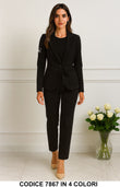 Tailleur donna elegante con giacca monopetto e pantalone dritto Completo Casual in Nero – 7867Out