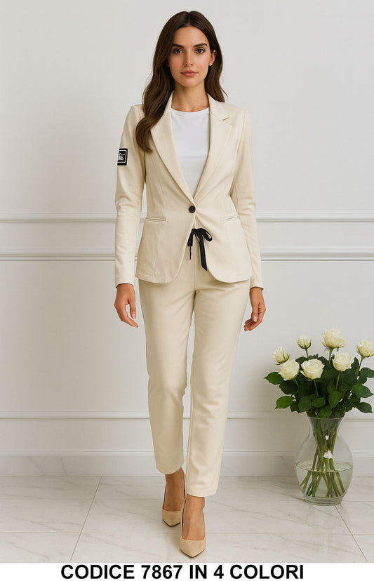 Tailleur donna elegante con giacca monopetto e pantalone dritto Completo Casual in 4 colori – 7867