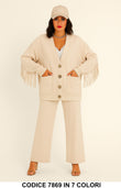 Completo Maglia Cardigan con frange Pantalone Palazzo Coordinato Casual in 7 colori – 7869