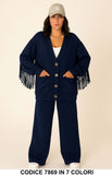 Completo Maglia Cardigan con frange Pantalone Palazzo Coordinato Casual in 7 colori – 7869