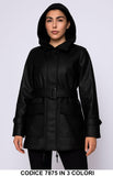 Giubbotto Parka effetto ecopelle con Cappuccio Giacca Casual Elegante con Cintura in 3 colori – 7875