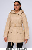 Giubbotto Parka effetto ecopelle con Cappuccio Giacca Casual Elegante con Cintura in 3 colori – 7875
