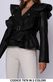 Giacca in ecopelle con volant e cintura Giubbotto Elegante Casual Chic in 2 colori – 7876