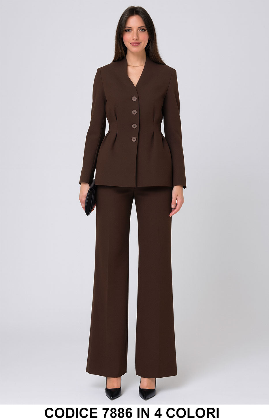 Tailleur donna elegante giacca svasata con bottoni Pantalone Palazzo Completo Chic in 4 colori – 7886