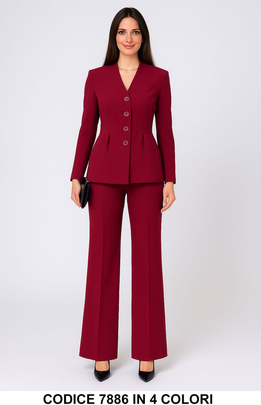 Tailleur donna elegante giacca svasata con bottoni Pantalone Palazzo Completo Chic in 4 colori – 7886