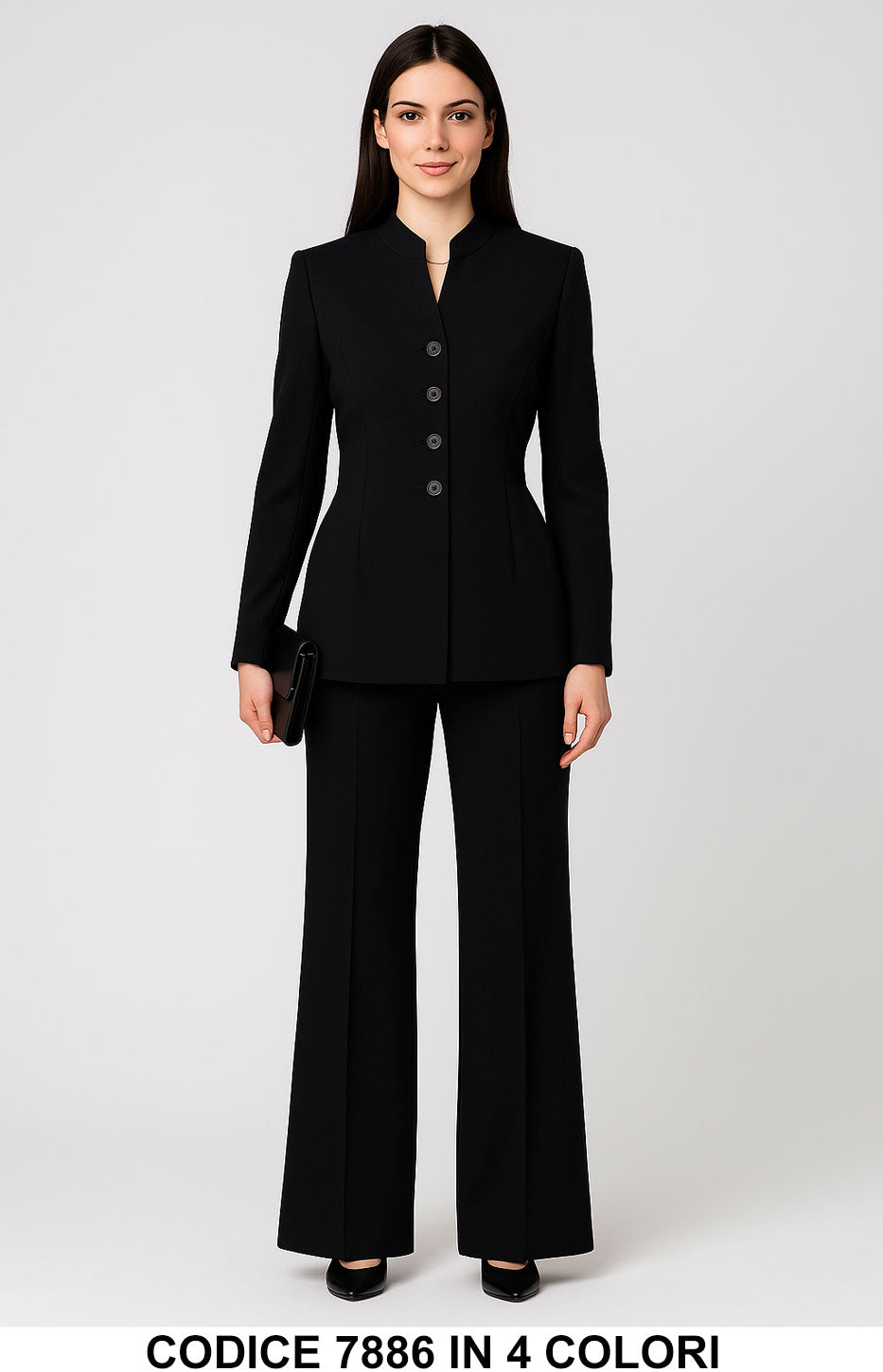 Tailleur donna elegante giacca svasata con bottoni Pantalone Palazzo Completo Chic in 4 colori – 7886
