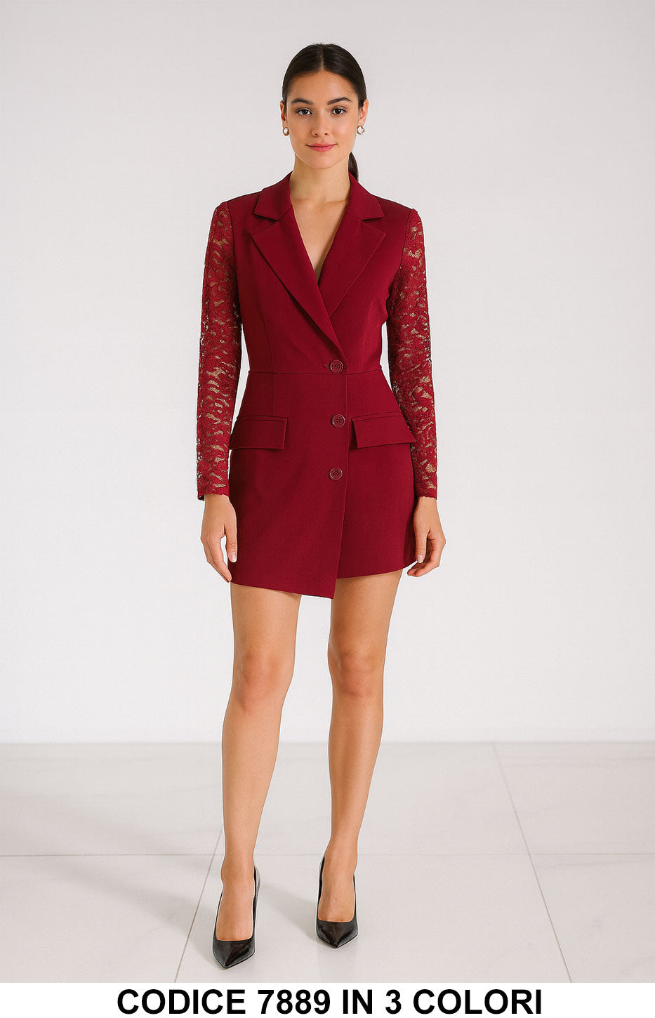 Tutina blazer elegante con maniche in pizzo Jumpsuit Evento Cerimonia in 3 colori – 7889