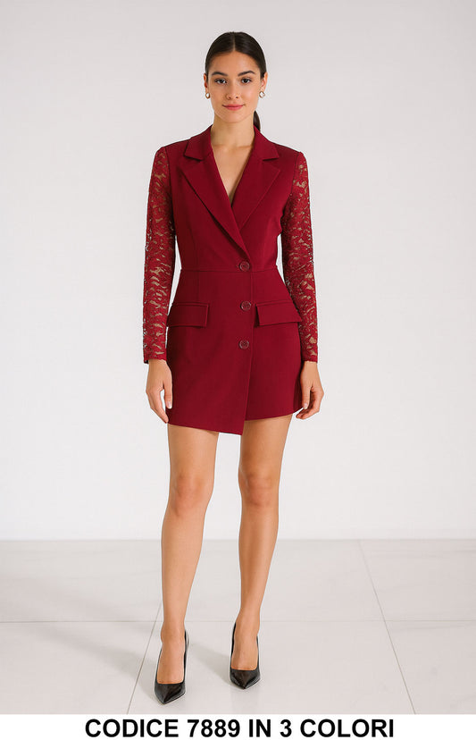Tutina blazer elegante con maniche in pizzo Jumpsuit Evento Cerimonia in 3 colori – 7889