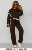 Completo casual con dettagli rigati Tuta Sportiva Felpa Pantalone Palazzo in 6 colori – 7891