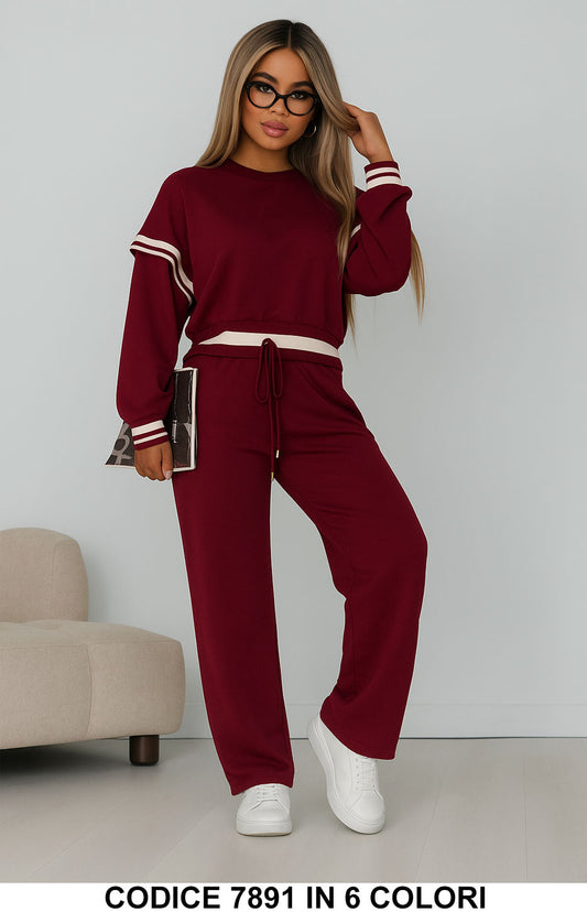 Completo casual con dettagli rigati Tuta Sportiva Felpa Pantalone Palazzo in 6 colori – 7891