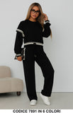 Completo casual con dettagli rigati Tuta Sportiva Felpa Pantalone Palazzo in 6 colori – 7891