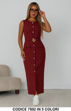 Abito midi smanicato con bottoni dorati e cintura gioiello Vestito Elegante Tubino in 4 Colori – 7892
