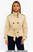 Giacca corta con cintura e bottoni Giubbotto Trench Corto Casual Elegante in 6 colori – 7893