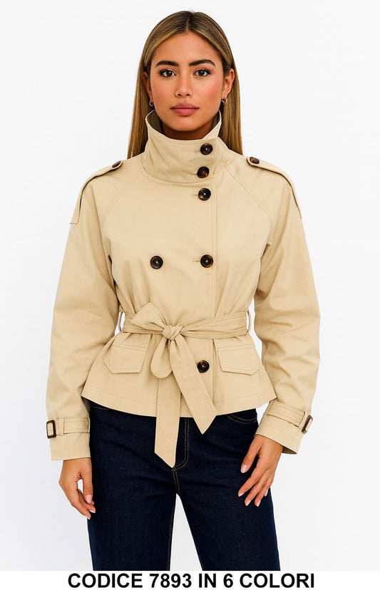Giacca corta con cintura e bottoni Giubbotto Trench Corto Casual Elegante in 6 colori – 7893