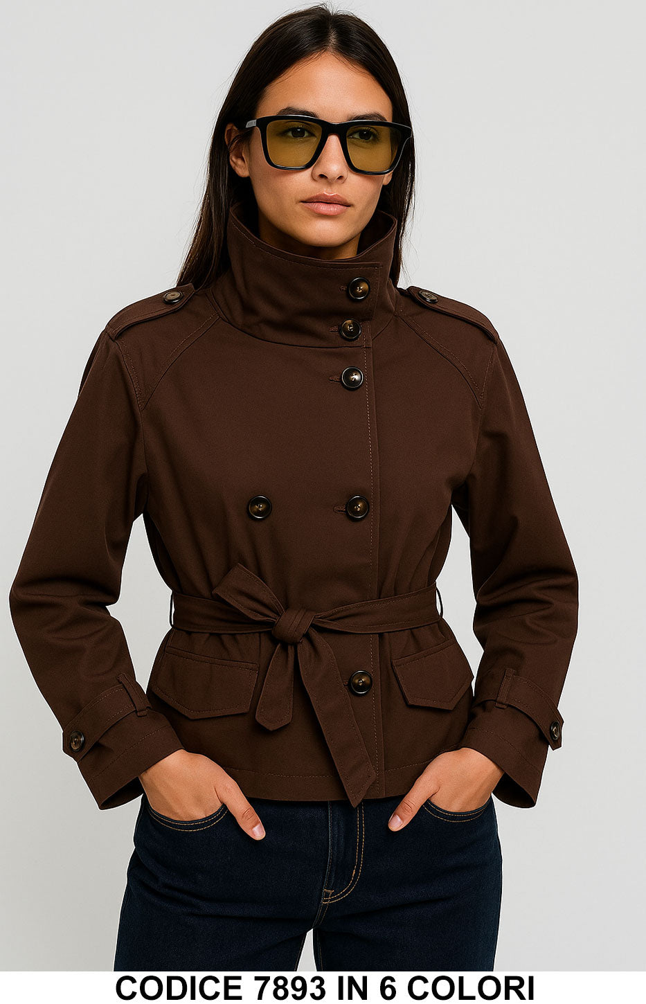 Giacca corta con cintura e bottoni Giubbotto Trench Corto Casual Elegante in 6 colori – 7893