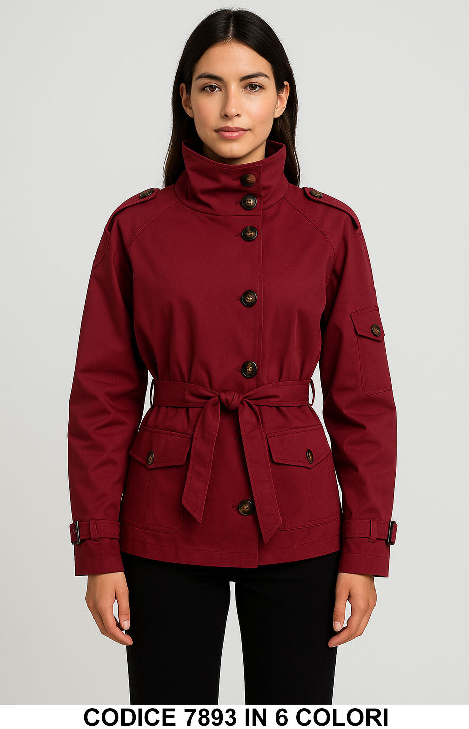 Giacca corta con cintura e bottoni Giubbotto Trench Corto Casual Elegante in 6 colori – 7893
