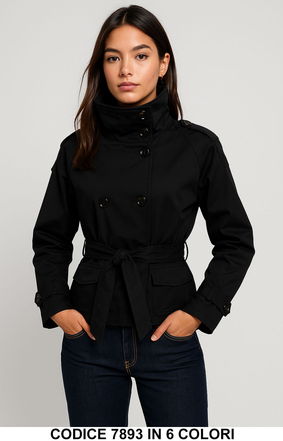 Giacca corta con cintura e bottoni Giubbotto Trench Corto Casual Elegante in 6 colori – 7893