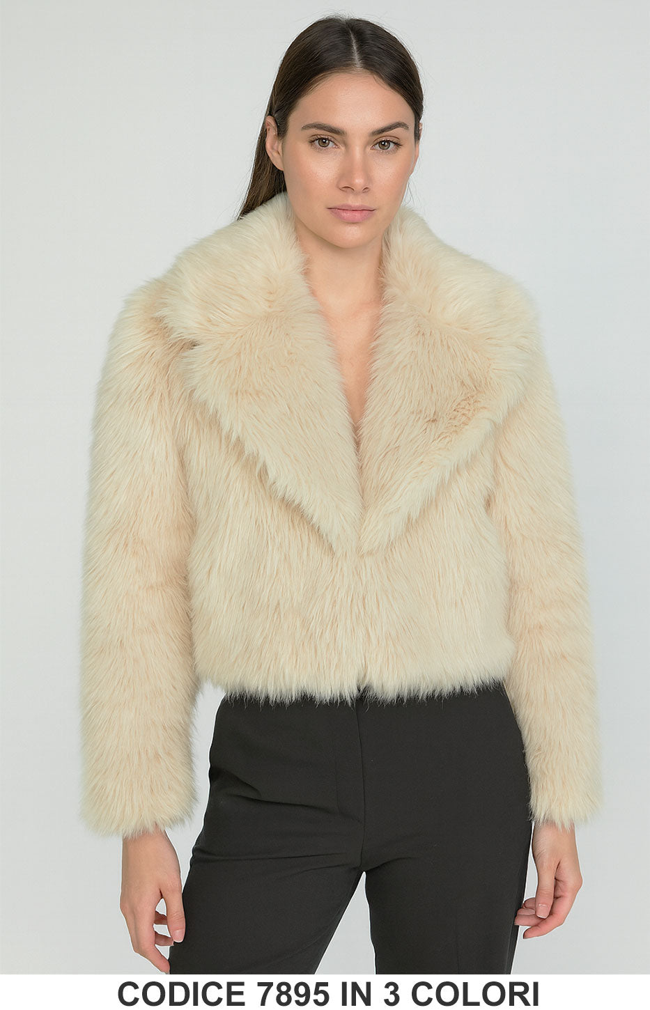 Giacca Giubbotto Eco Pelliccia corta elegante con collo ampio Teddy Fashion in 3 colori – 7895