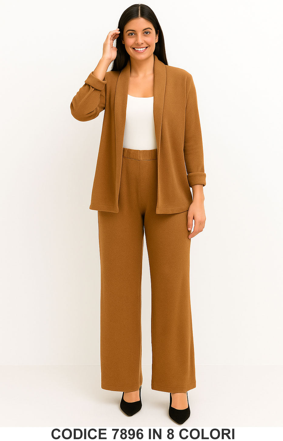 Completo cardigan lungo e pantalone palazzo Coordinato Elegante Casual in 8 colori – 7896