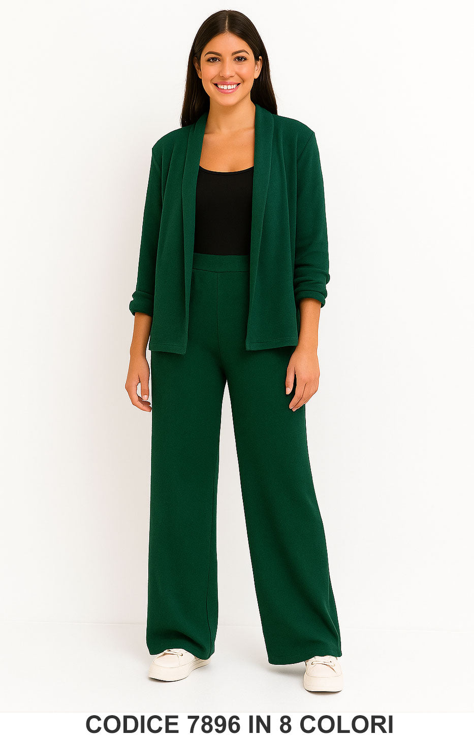 Completo cardigan lungo e pantalone palazzo Coordinato Elegante Casual in 8 colori – 7896