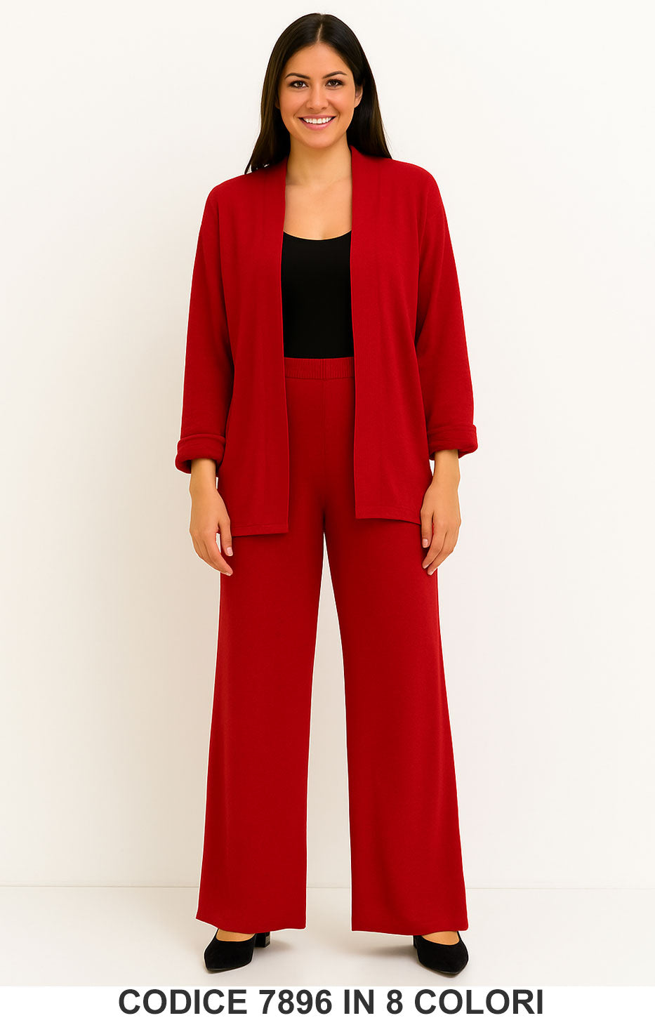 Completo cardigan lungo e pantalone palazzo Coordinato Elegante Casual in 8 colori – 7896
