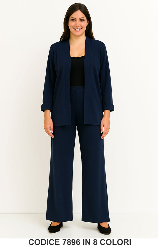 Completo cardigan lungo e pantalone palazzo Coordinato Elegante Casual in 8 colori – 7896