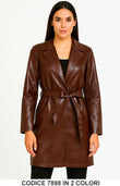 Cappotto Trench in eco pelle lucida con cintura Elegante Giacca Fashion Marrone o Nero – 7898