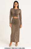 Completo donna con crop top arricciato e gonna lunga Coordinato Casual in 3 colori – 7902
