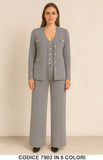 Completo 3 pezzi maglia + gilet + pantalone palazzo Bottoni Gioiello Coordinato in 6 colori – 7903