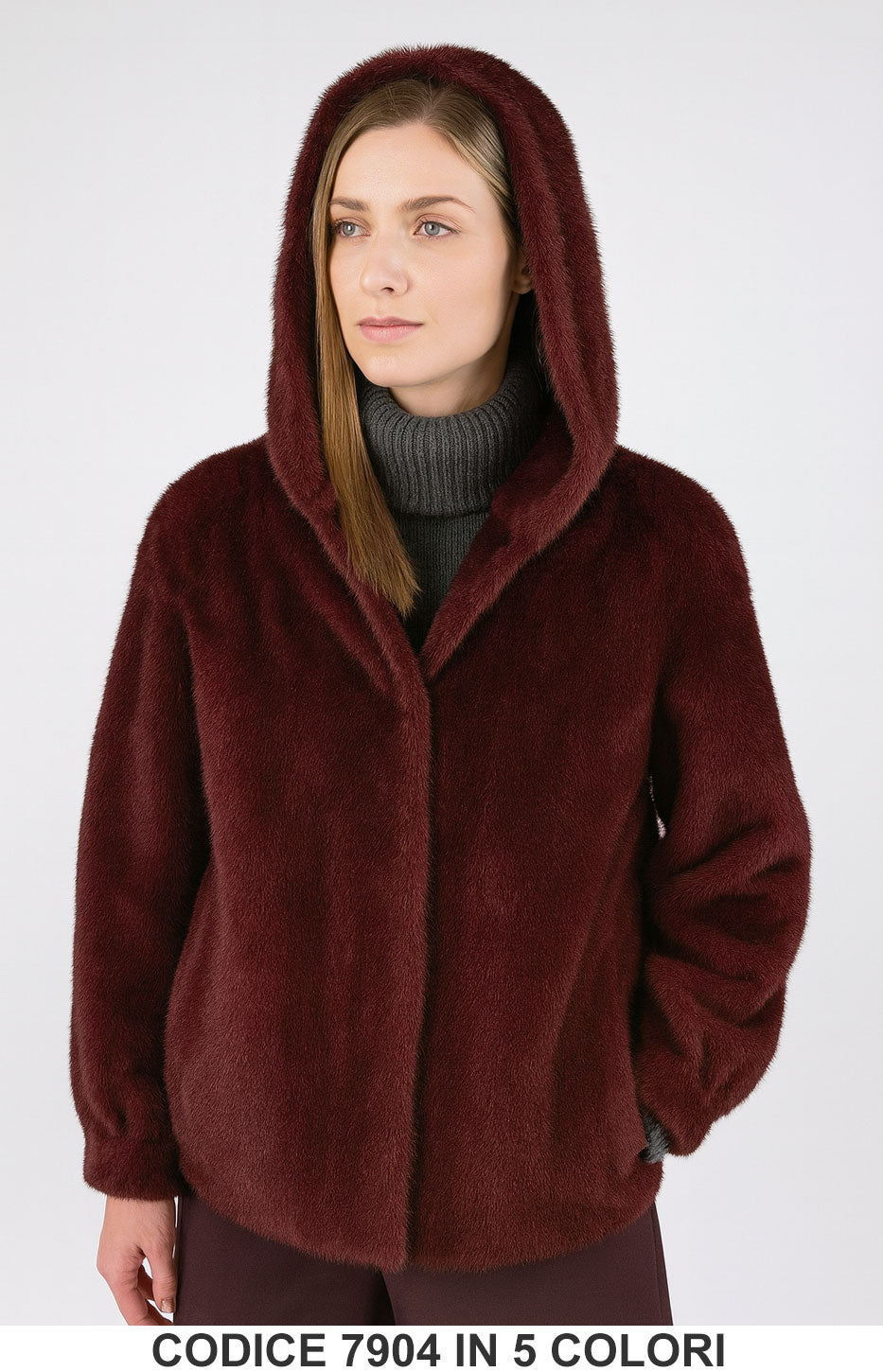 Cappotto pelliccia ecologica con cappuccio GIubbotto Fashion Morbido in 5 colori – 7904