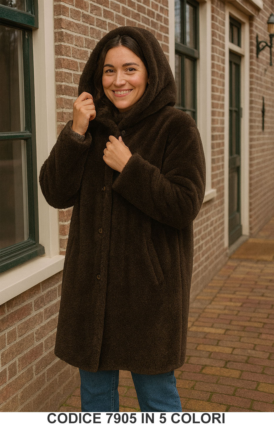 Cappotto lungo pelliccia ecologica con cappuccio Giubbotto Lungo Fashion in 5 colori – 7905