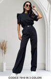 Completo donna elegante con maniche a sbuffo e pantalone a vita alta Coordinato in 3 Colori – 7910