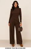 Completo elegante due pezzi Marrone Coordinato Maglia Asimmetrica Pantalone Palazzo – 7912