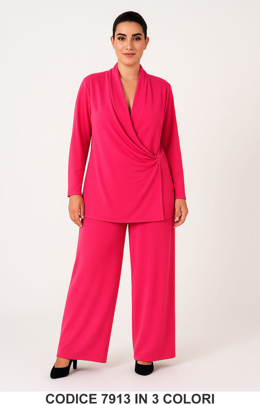 Completo elegante con giacca incrociata e pantalone palazzo Coordinato in 3 colori – 7913