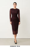 Abito lungo in tulle trasparente con arricciature Vestito Evento Nero Viola Cerimonia – 7914
