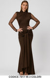 Abito lungo elegante con maniche in tulle e drappeggi Vestito Evento Serata in 3 Colori – 7917