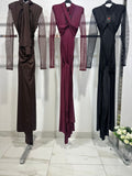 Abito lungo elegante con maniche in tulle e drappeggi Vestito Evento Serata in 3 Colori – 7917