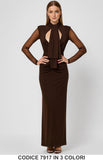 Abito lungo elegante con maniche in tulle e drappeggi Vestito Evento Serata in 3 Colori – 7917