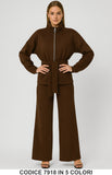 Completo sport chic con giacca zip e cintura Pantalone Palazzo Coordinato Fashion in 5 colori – 7918