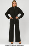 Completo sport chic con giacca zip e cintura Pantalone Palazzo Coordinato Fashion in 5 colori – 7918