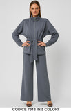 Completo sport chic con giacca zip e cintura Pantalone Palazzo Coordinato Fashion in 5 colori – 7918