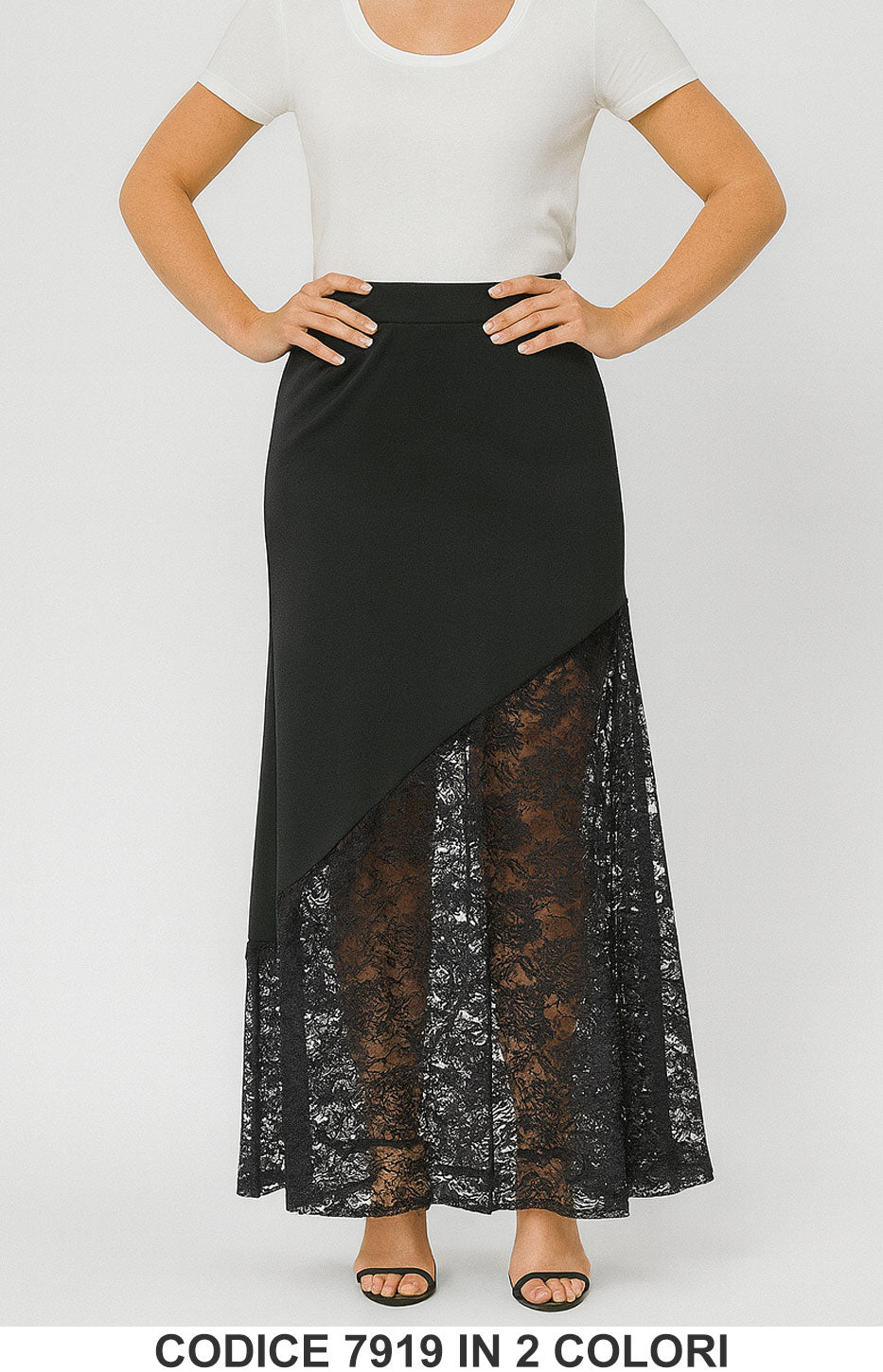 Gonna lunga asimmetrica con pizzo Gonne Fashion Chic Donna Marrone o Nero – 7919