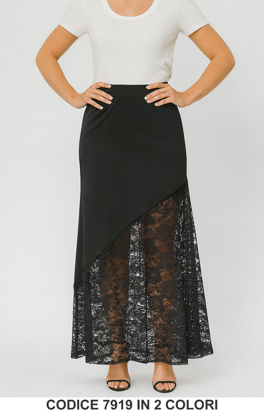 Gonna lunga asimmetrica con pizzo Gonne Fashion Chic Donna Marrone o Nero – 7919